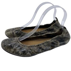Ports 1961 Womens Leather Flats Sz 8.5 Dark Green Slip On Ballet Casual Stretch